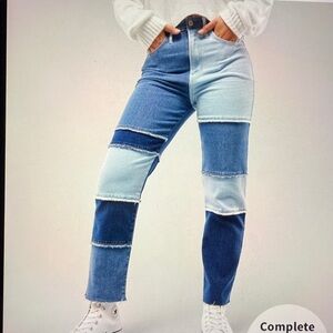 Hollister Ultra High-Rise Vintage Straight Jeans with Patchwork Sz 27/27 5R